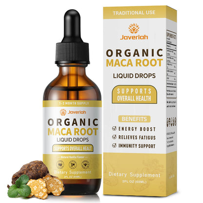 Javeriah Organic Maca Root Liquid Drops with Ashwagandha, Goji Berry, Ginger, Magnesium & L-Arginine — 4 Oz 2 Pack