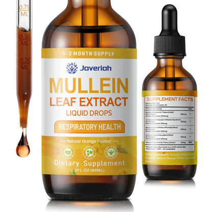 Javeriah Mullein Drops for Lungs Cleanse - 2 Fl Oz with Cordyceps, Marshmallow Root & Licorice Root