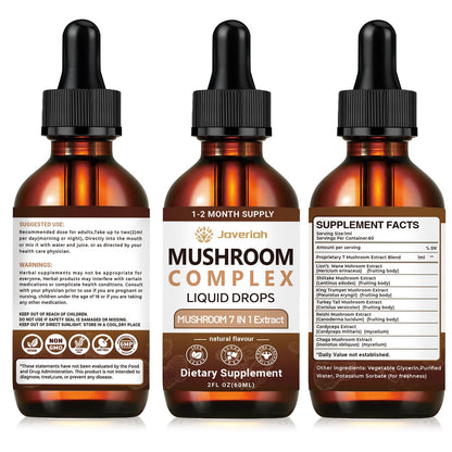 Javeriah 7-in-1 Mushroom Complex Drops – Lion's Mane & 7 Mushrooms, 2 fl oz