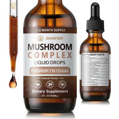 Javeriah 7-in-1 Mushroom Complex Drops – Lion's Mane & 7 Mushrooms, 2 fl oz