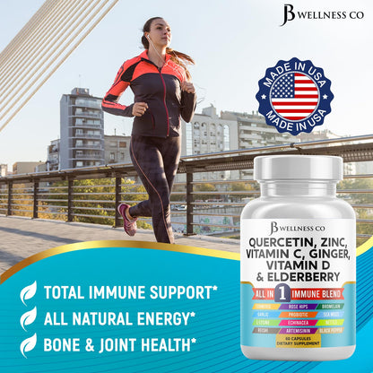 JB Wellness Co Immune Support: Quercetin, Zinc, Vitamin C & D + Bromelain (180 Count)