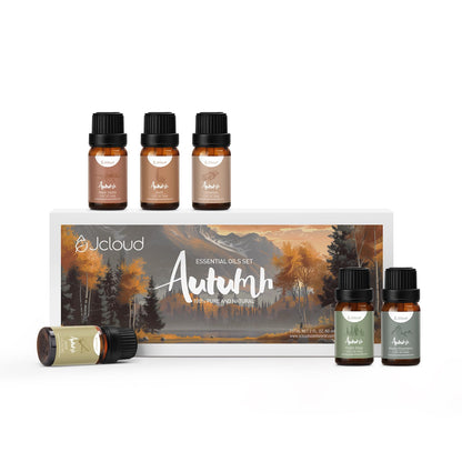JCLOUD Fall Essential Oils for Diffusers - 6x10mL Autumn Gift Set (Black Vanilla, Cinnamon & Santal)