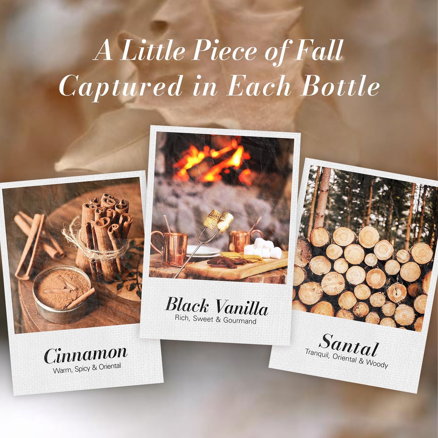 JCLOUD Fall Essential Oils for Diffusers - 6x10mL Autumn Gift Set (Black Vanilla, Cinnamon & Santal)