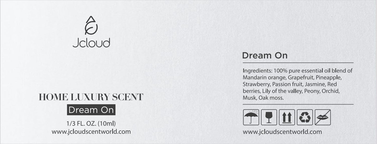 JCLOUD Dream On Essential Oil for Diffuser – Luxury Hotel Scent with Passion Fruit, Peony & Orchid (10mL)