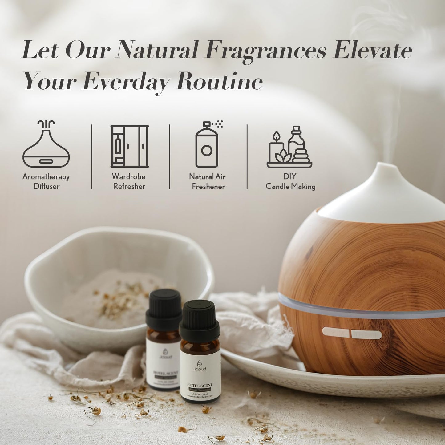 JCLOUD Modern Glamour Essential Oil – W Hotel Inspired Rose & Cedarwood Diffuser Oil, 10mL