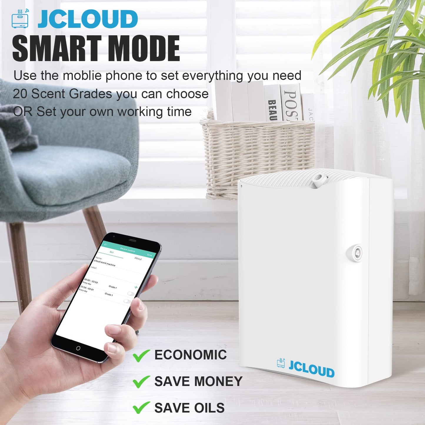 JCLOUD Smart Scent Air Machine Pro - Cold Air Diffusion for Home & HVAC, 500ML, Waterless, Up to 4500 Sq Ft, White