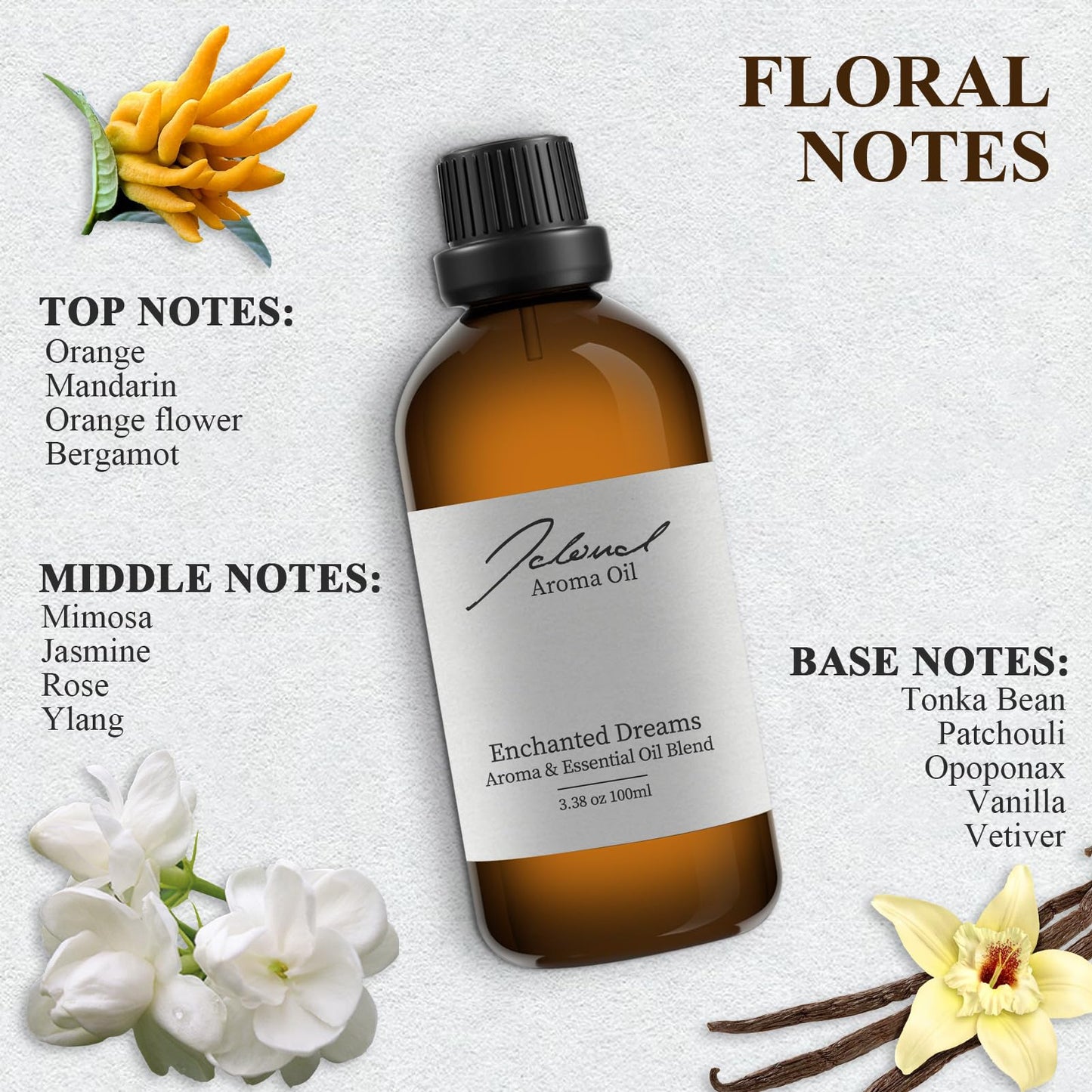JCLOUD Enchanted Dreams Essential Oil | Hotel Scent Diffuser Oil with Bergamot, Rose, Jasmine and Vanilla (100mL)