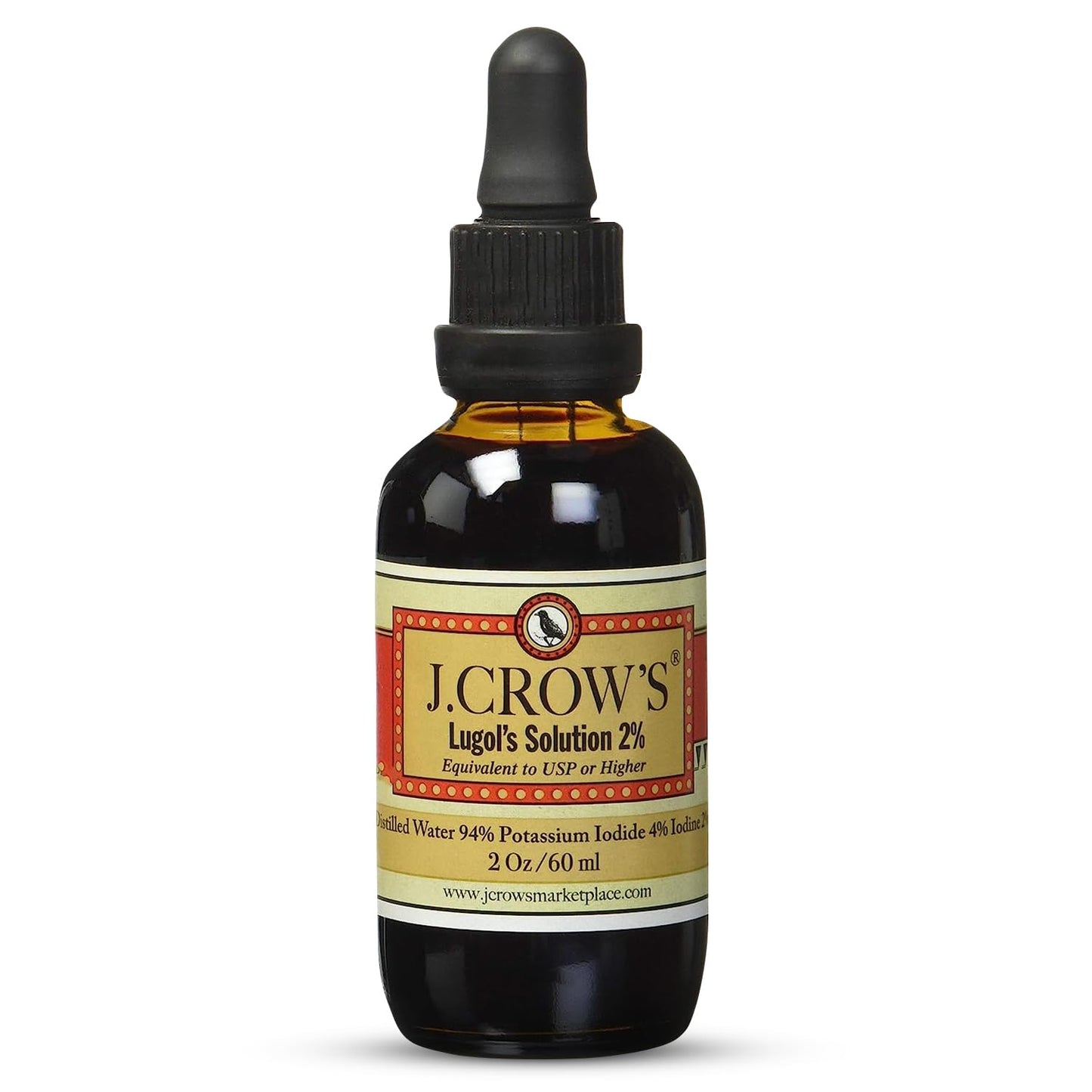J.CROW'S Lugol's Iodine 2% Solution – 2 oz, Premium Iodine & Potassium Iodide, Gluten & Alcohol-Free, No Expiration
