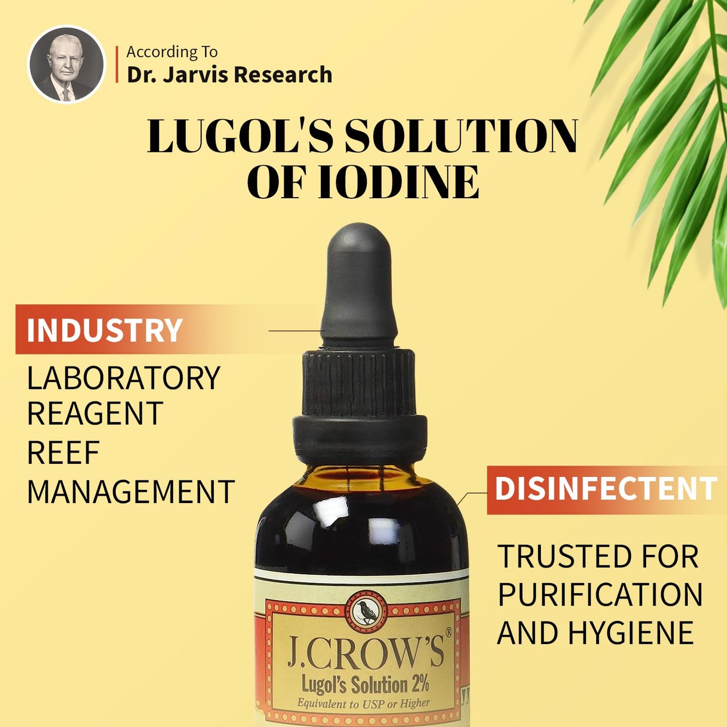 J.CROW'S Lugol's Iodine 2% Solution – 2 oz, Premium Iodine & Potassium Iodide, Gluten & Alcohol-Free, No Expiration