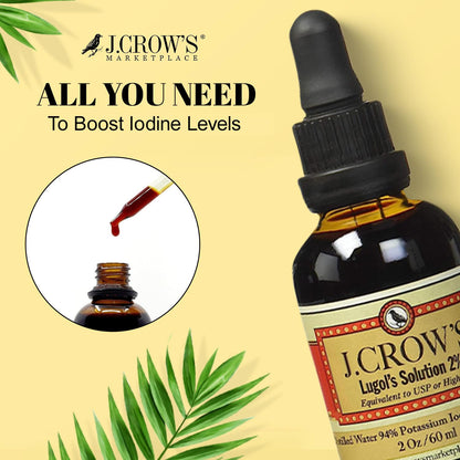J.CROW'S Lugol's Iodine 2% Solution – 2 oz, Premium Iodine & Potassium Iodide, Gluten & Alcohol-Free, No Expiration