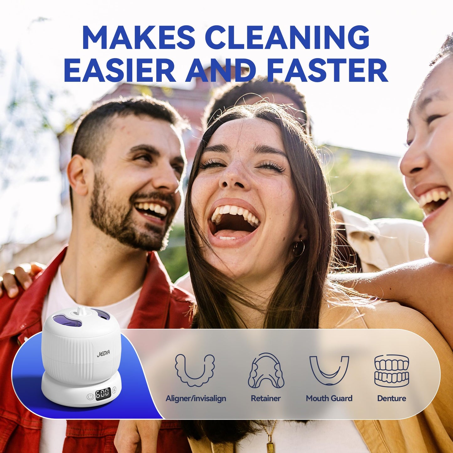 2025 JEDIA Ultrasonic Retainer Cleaner – 4 Modes, 45kHz, 180ml