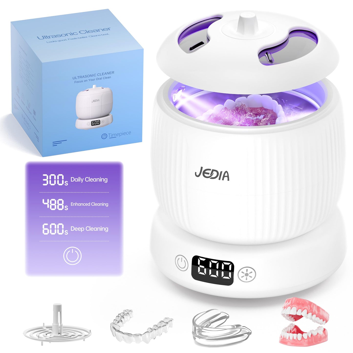 2025 JEDIA Ultrasonic Retainer Cleaner – 45kHz, 180ml, 4 Modes