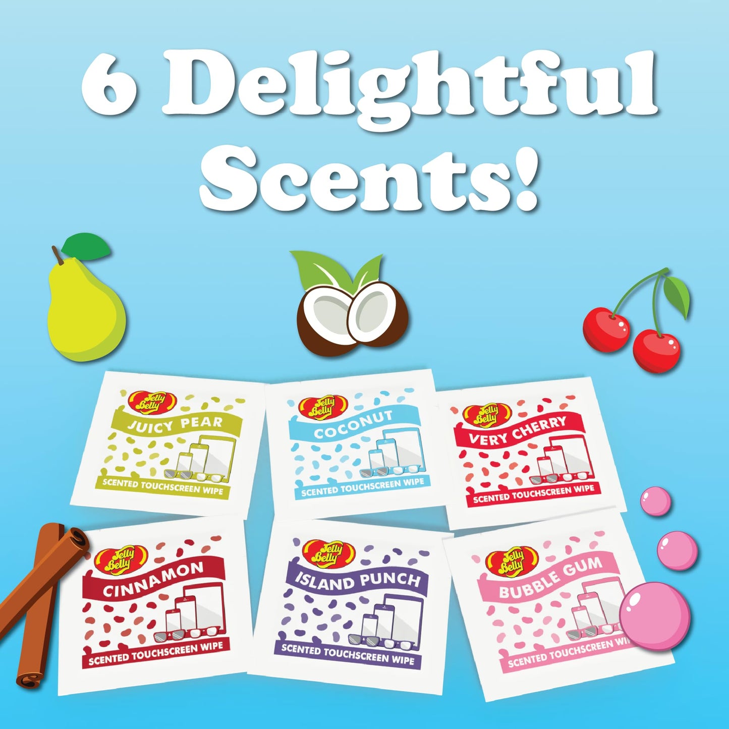 JELLY BELLY Scented Wipes – 108-Pack Glasses & Device Cleaner Wipes with 6 Scents