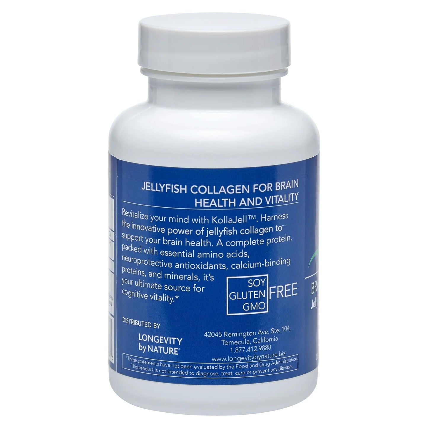 Longevity by Nature: KollaJell Brain Supplement with Collagen Peptides, Memory & Focus, 60 Capsules
