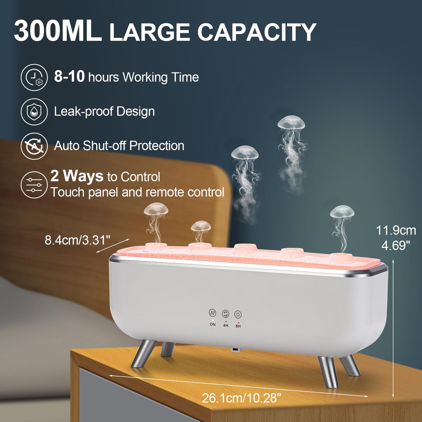 300ML Dynamic Jellyfish Diffuser – 5-Ring Sound-Synced Aroma Humidifier for Bedroom, Office & Hotel
