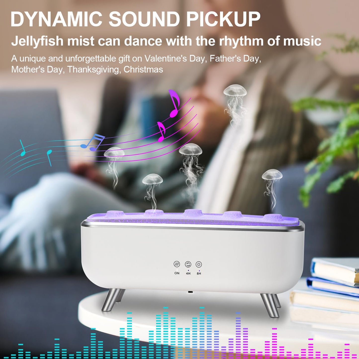 300ML Dynamic Jellyfish Diffuser – 5-Ring Sound-Synced Aroma Humidifier for Bedroom, Office & Hotel