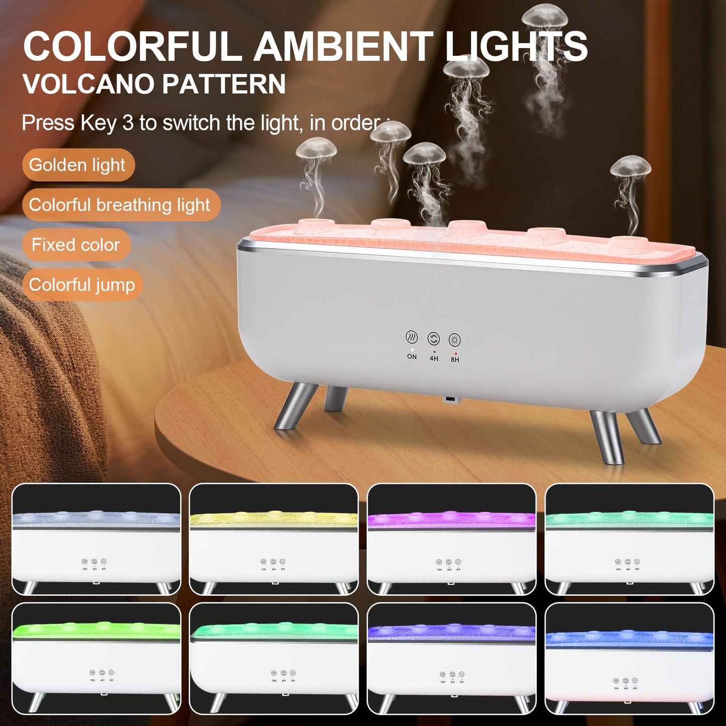 300ML Dynamic Jellyfish Diffuser – 5-Ring Sound-Synced Aroma Humidifier for Bedroom, Office & Hotel
