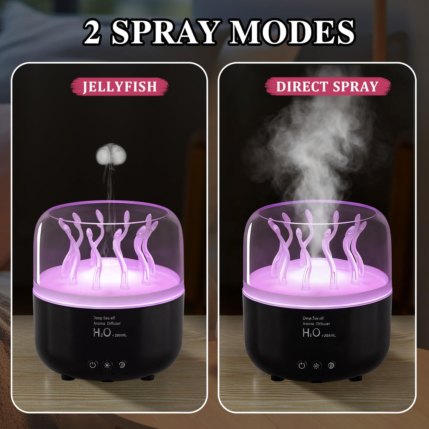 Jellyfish Humidifier Diffuser 280ml with Remote – Quiet Ultrasonic, 7-Color LED