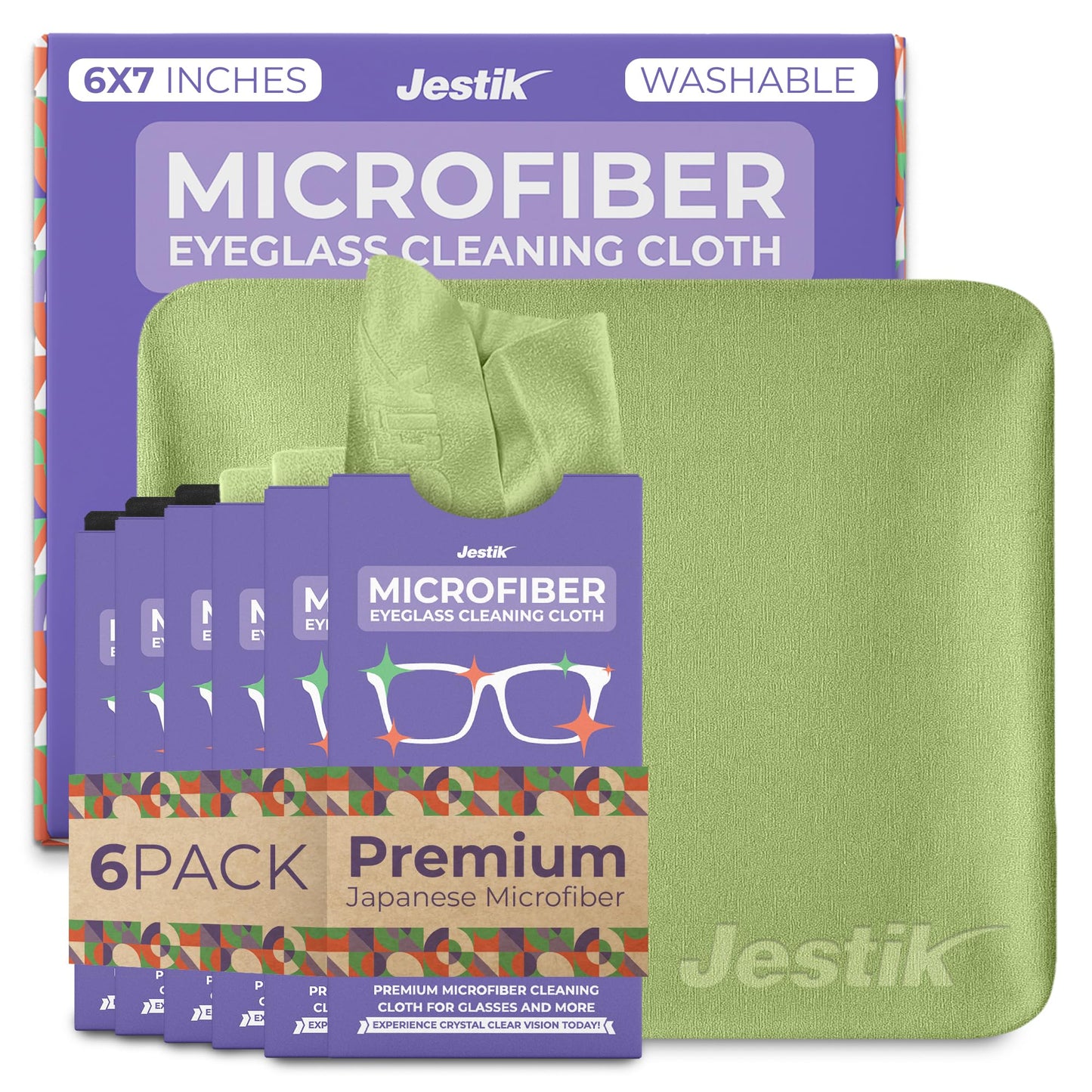 Jestik Microfiber Cleaning Cloths – Lens & Screen Wipes (6-Pack, Black/Olive)