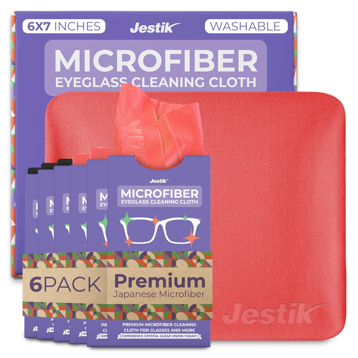 Jestik Microfiber Cleaning Cloths – 6-Pack Lens & Screen Wipes (Black/Crimson)