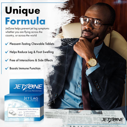 JetZone Jet Lag Remedy - Homeopathic Travel Aid – Trusted for Over 15 Years - Immune Health – Circadian Rhythm - Fatigue – Exhaustion – Tired - Can't Sleep – Good for 48hrs Flying Time - 30 Chewables