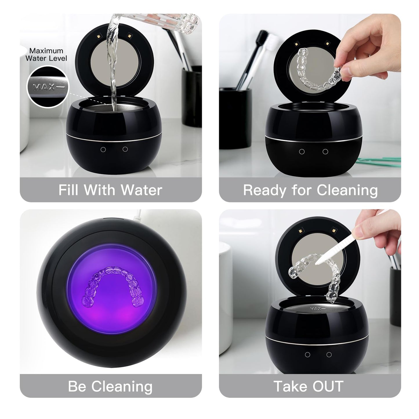 Dental Ultrasonic Retainer Cleaner Machine – 45kHz Cleaning Pod for Dentures, Aligners, Mouth Guards & Jewelry