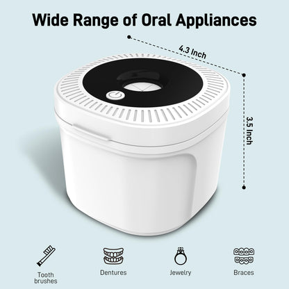 Ultrasonic Retainer Cleaner 45kHz + UV Light – 200ml Cleaning Pod (White) for Dentures, Aligners, Jewelry