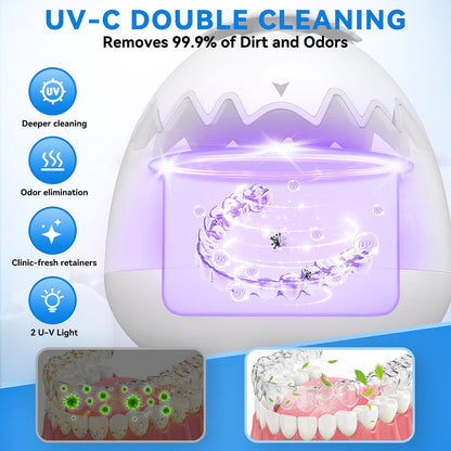 Ultrasonic Retainer Cleaner 45kHz Denture Cleaning Pod | 3 Timer Modes, Cooling Fan