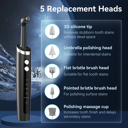 Jeyoe Tooth Polisher Rechargeable - 5 Heads, 5 Modes, USB-C, IPX6 Waterproof
