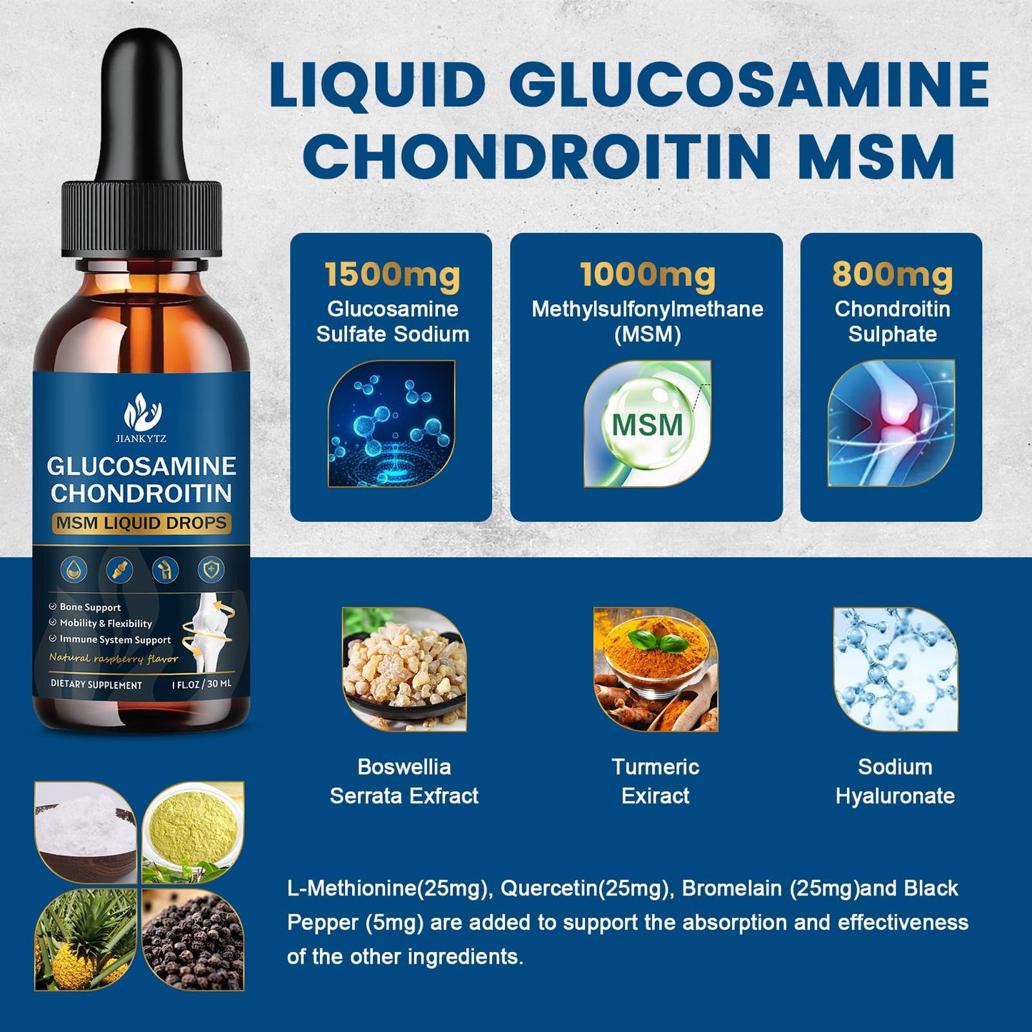 JIANKYTZ Glucosamine Chondroitin MSM Drops – 2 Pack, Raspberry Flavor, 1oz