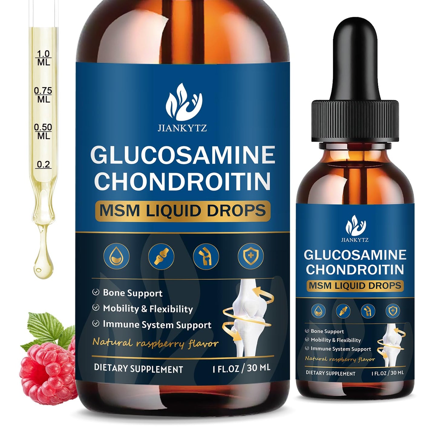 JIANKYTZ Glucosamine Chondroitin MSM Drops – 2 Pack, Raspberry Flavor, 1oz