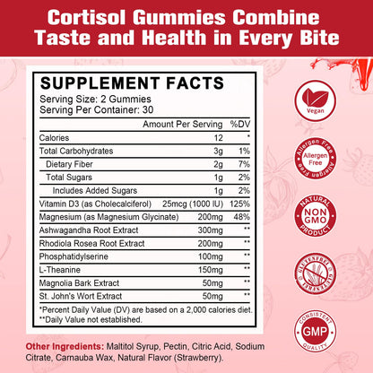 JIANKYTZ Cortisol Gummies for Women – Ashwagandha, Rhodiola, L-Theanine, Magnesium, Vitamin D3 | 60 Vegan Gummies
