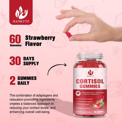 JIANKYTZ Cortisol Gummies for Women – Ashwagandha, Rhodiola, L-Theanine, Magnesium, Vitamin D3 | 60 Vegan Gummies