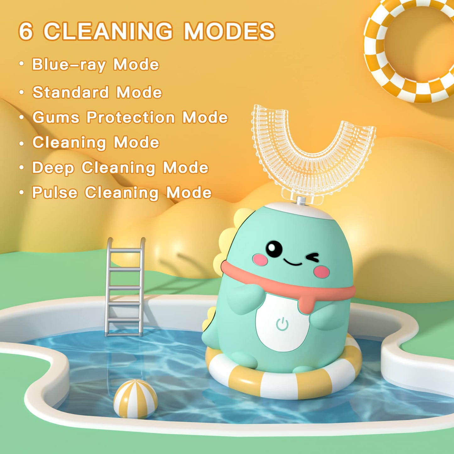 JIANLEJIA Kids U Shaped Dinosaur Toothbrush - 5 Heads (2-12 Years)