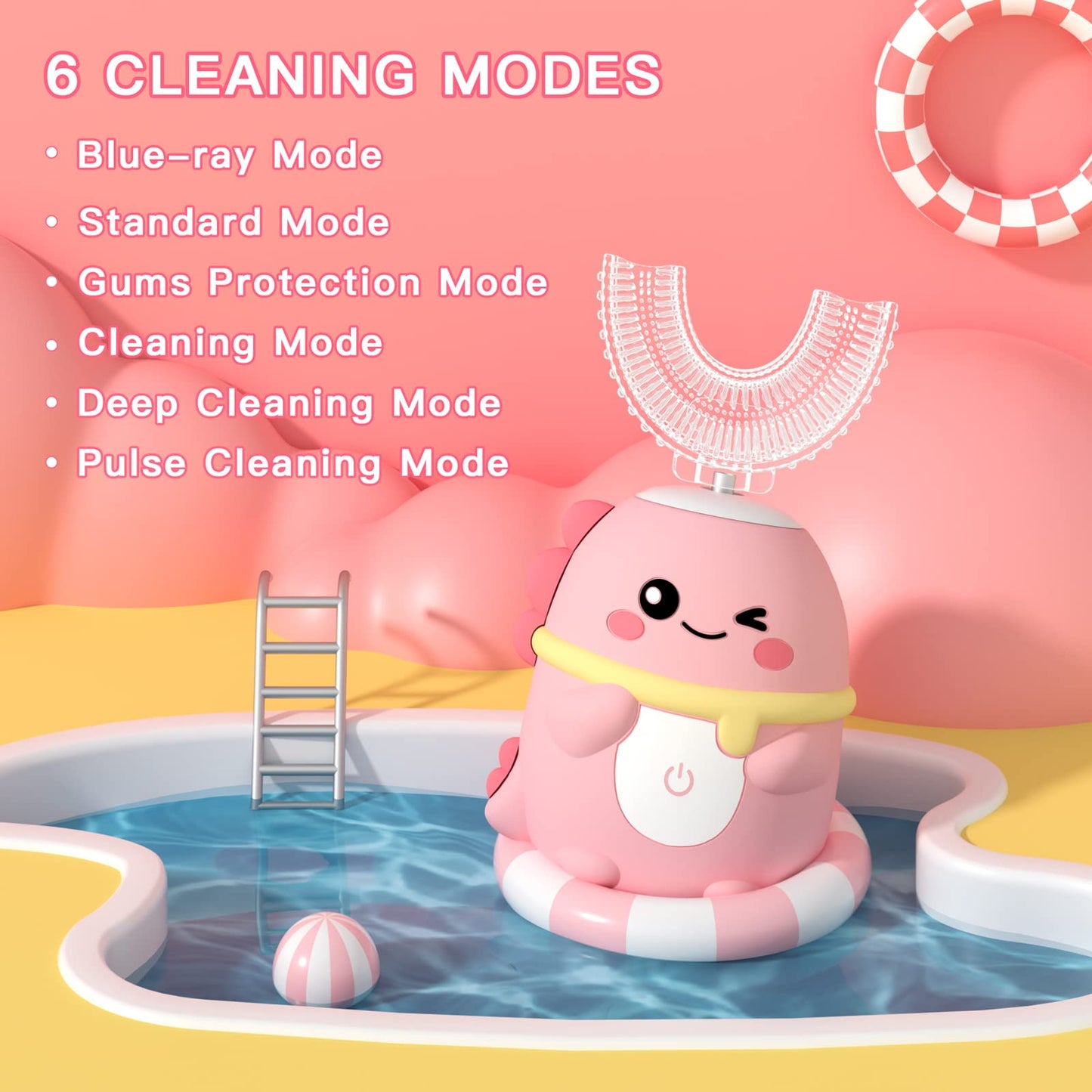 JIANLEJIA Kids U‑Shaped Electric Toothbrush – 5 Heads, 2–12 yrs, 360° Cleaning