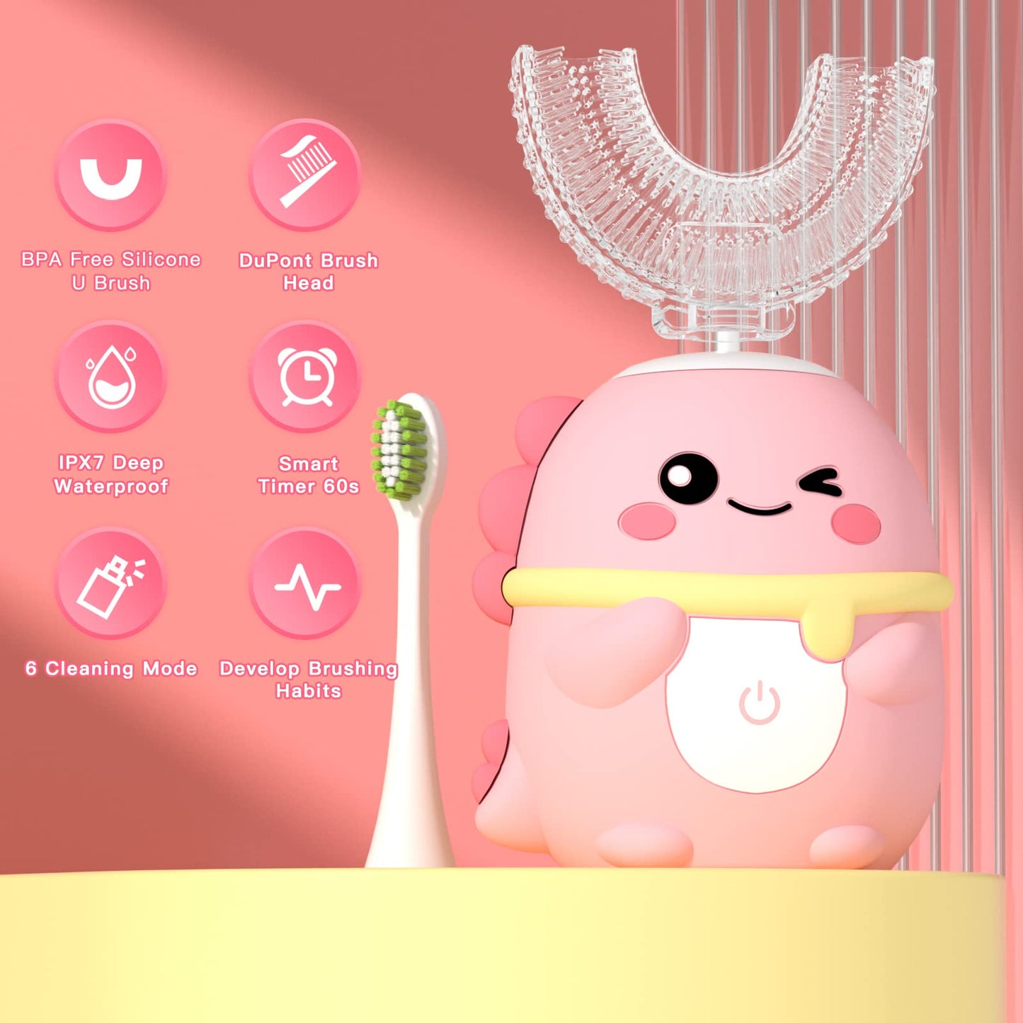 JIANLEJIA Kids Electric Toothbrush - U-Shaped Toddler Sonic, 360° Clean