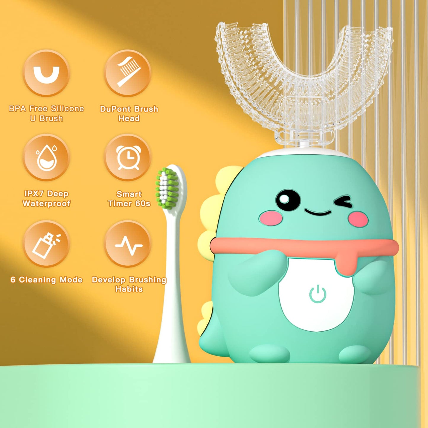 JIANLEJIA Kids U-Shaped Electric Toothbrush for Toddlers 2-12