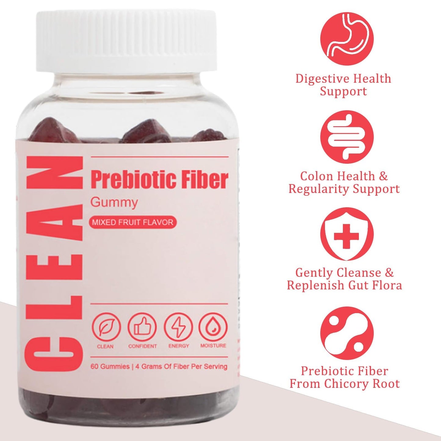 JINMAO Clean Fiber Gummies for Men – Prebiotic Fiber Gummy for Digestive Health | 60 Gummies