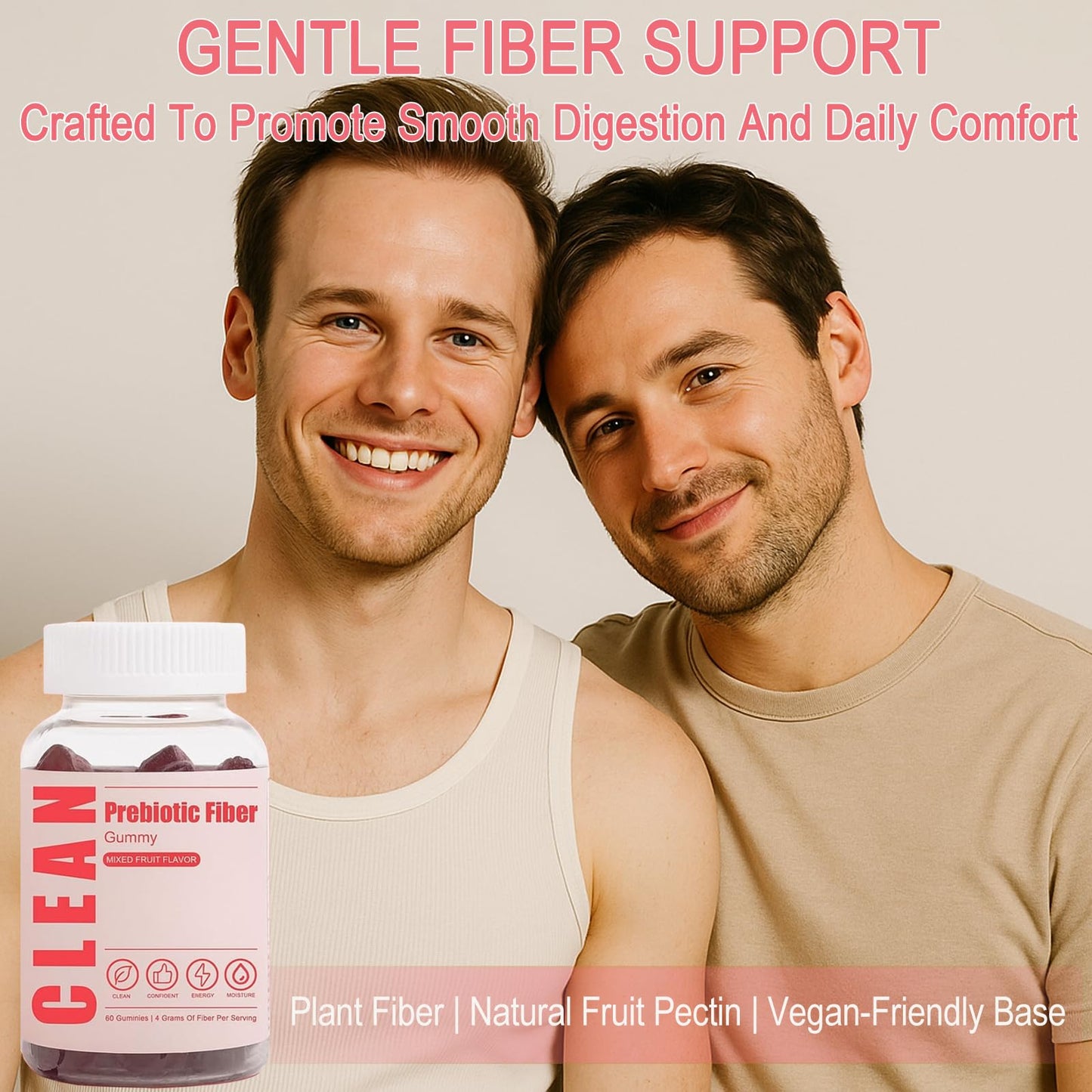 JINMAO Clean Fiber Gummies for Men – Prebiotic Fiber Gummy for Digestive Health | 60 Gummies