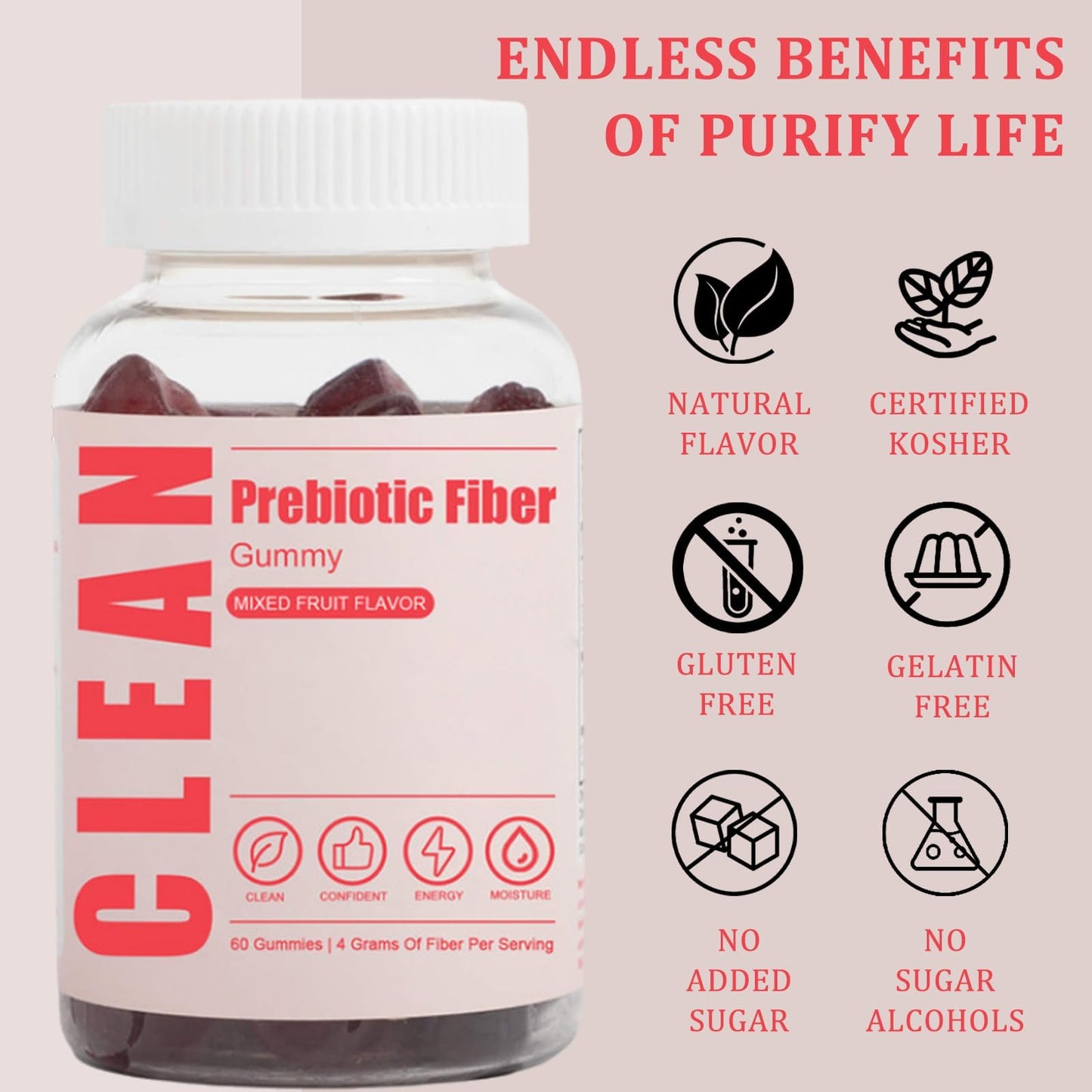 JINMAO Clean Fiber Gummies for Men – Prebiotic Fiber Gummy for Digestive Health | 60 Gummies