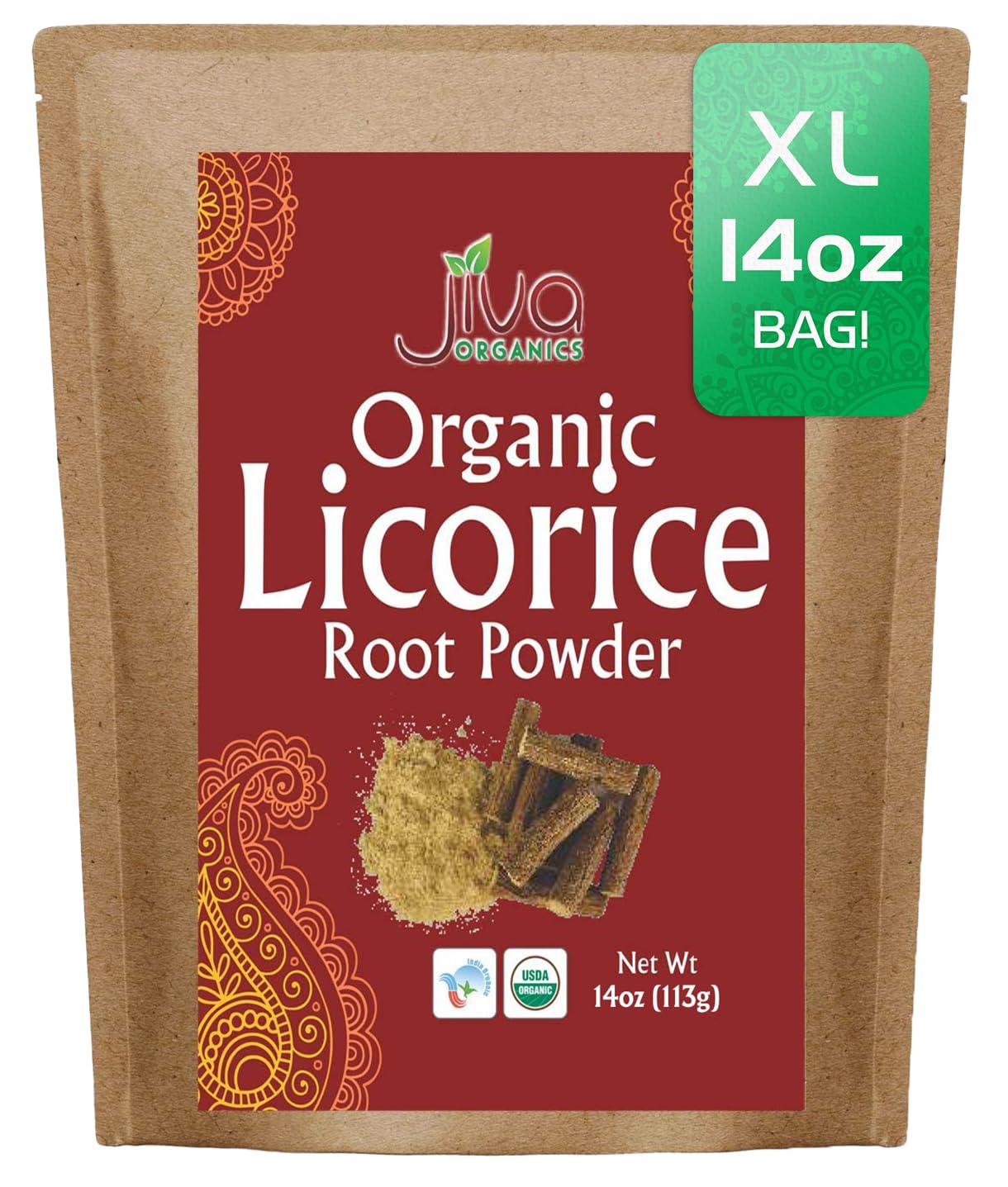 Jiva Organics Licorice Root Powder 14 oz Bulk Bag – Glycyrrhiza glabra, Non-GMO, Organic