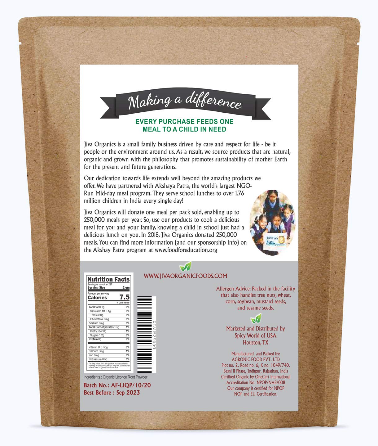 Jiva Organics Licorice Root Powder 14 oz Bulk Bag – Glycyrrhiza glabra, Non-GMO, Organic
