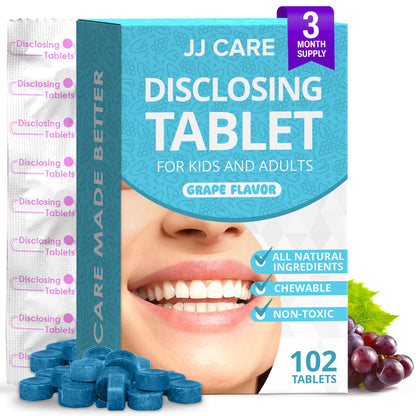 JJ Care Disclosing Tablets – 102 Count, Grape Flavor for Kids