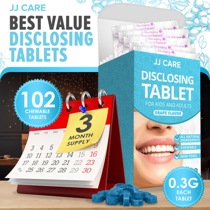 JJ Care Disclosing Tablets – 102 Count, Grape Flavor for Kids