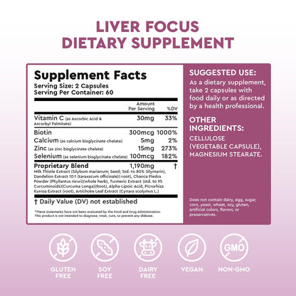 JJ Smith Liver Focus – Milk Thistle, Alpha Lipoic Acid, Turmeric, Dandelion Root & Artichoke for Liver Health, Metabolism, Digestion & Skin