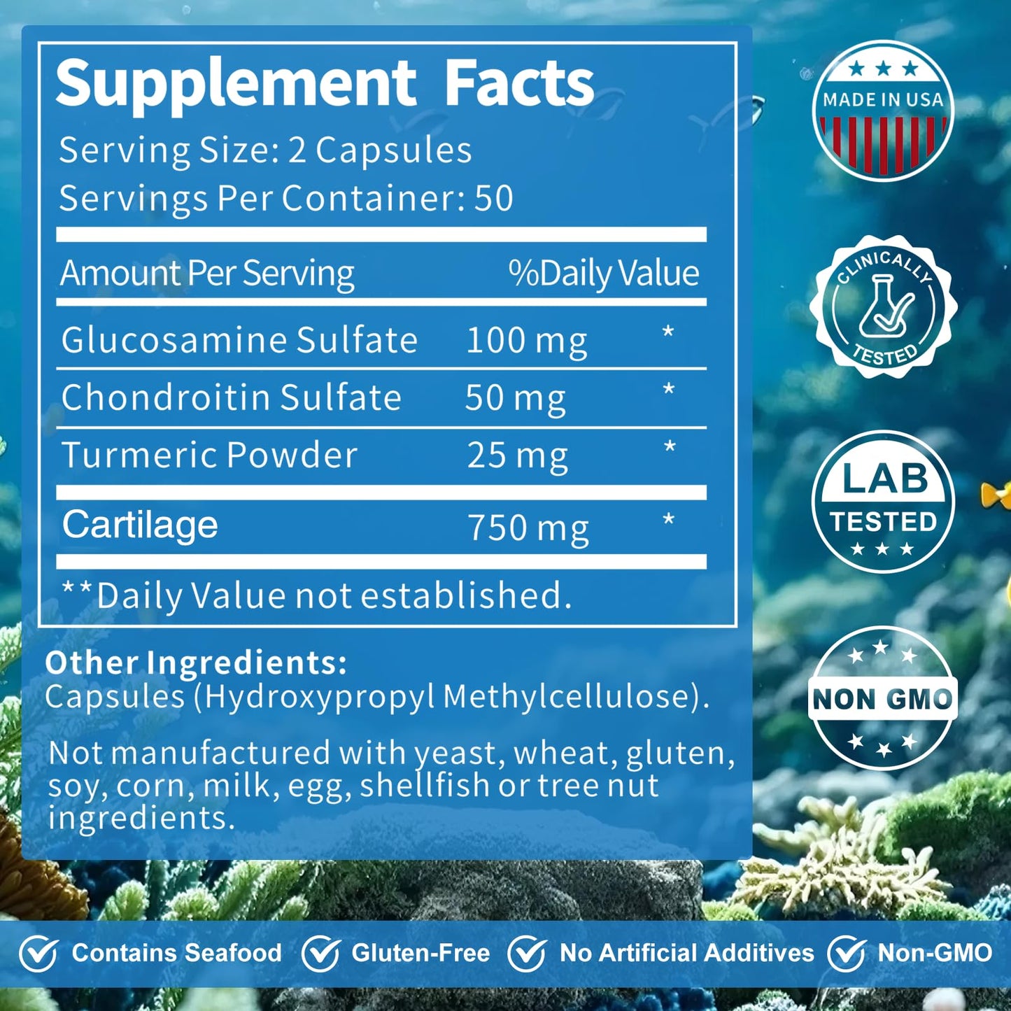 Jkrova Cartilage 750mg - Joint and Bone Support with Glucosamine and Collagen (100 capsules)