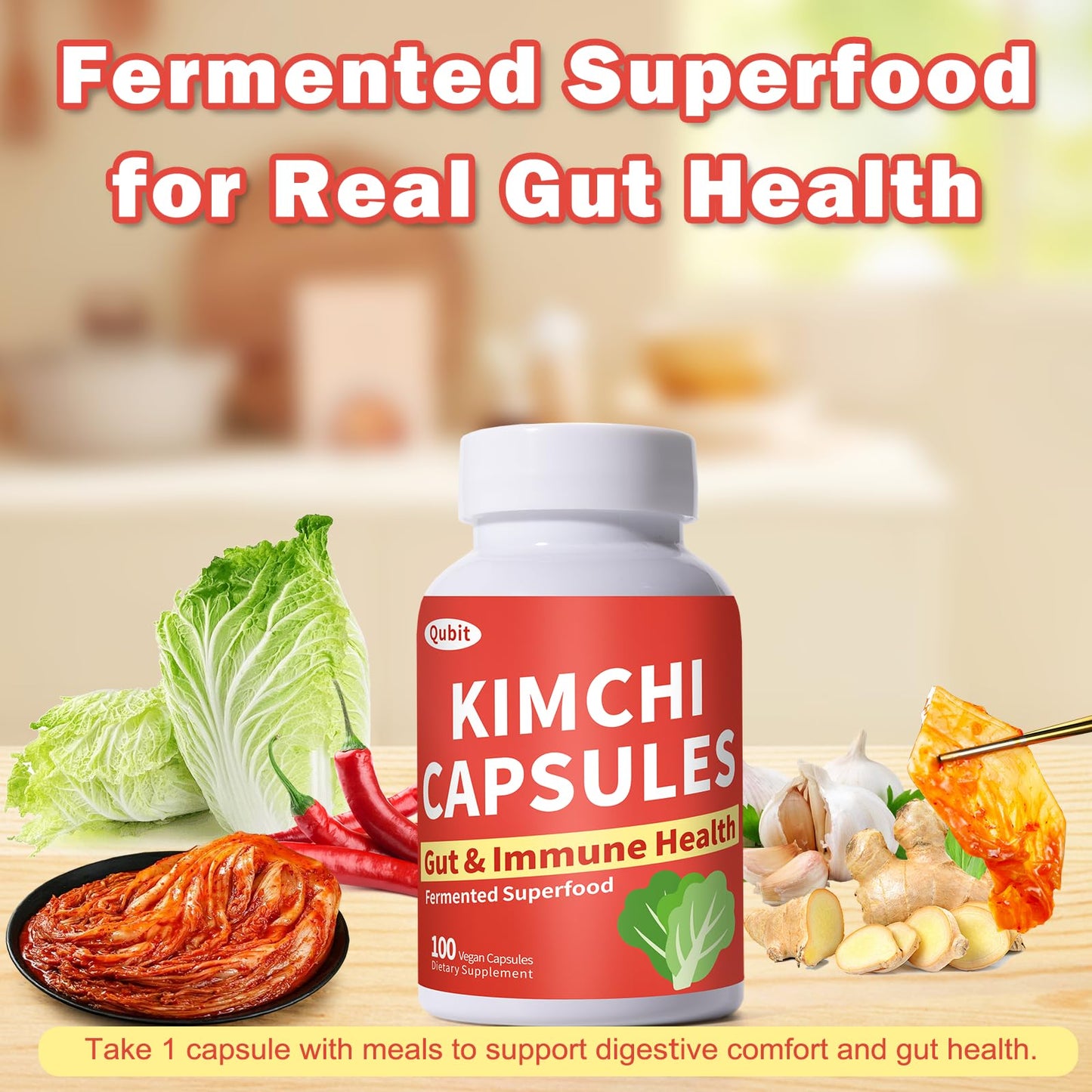 Jkrova Kimchi Capsules – Probiotics & Enzymes for Gut Health | 90 Vegan Capsules