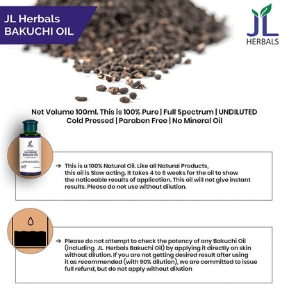 JL Herbals Bakuchi Oil 100ml (3.5 fl oz) | Pure Cold-Pressed Babchi Oil (Psoralea corylifolia)