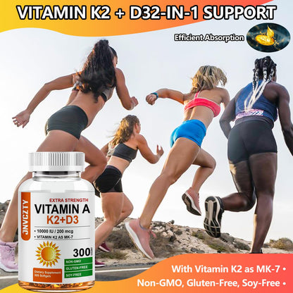 JNVCZTY Vitamin D3 K2 Supplement – 10000 IU D3, MK-7 K2, 300 Softgels