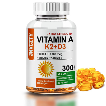 JNVCZTY Vitamin D3 K2 Supplement – 10000 IU D3, MK-7 K2, 300 Softgels